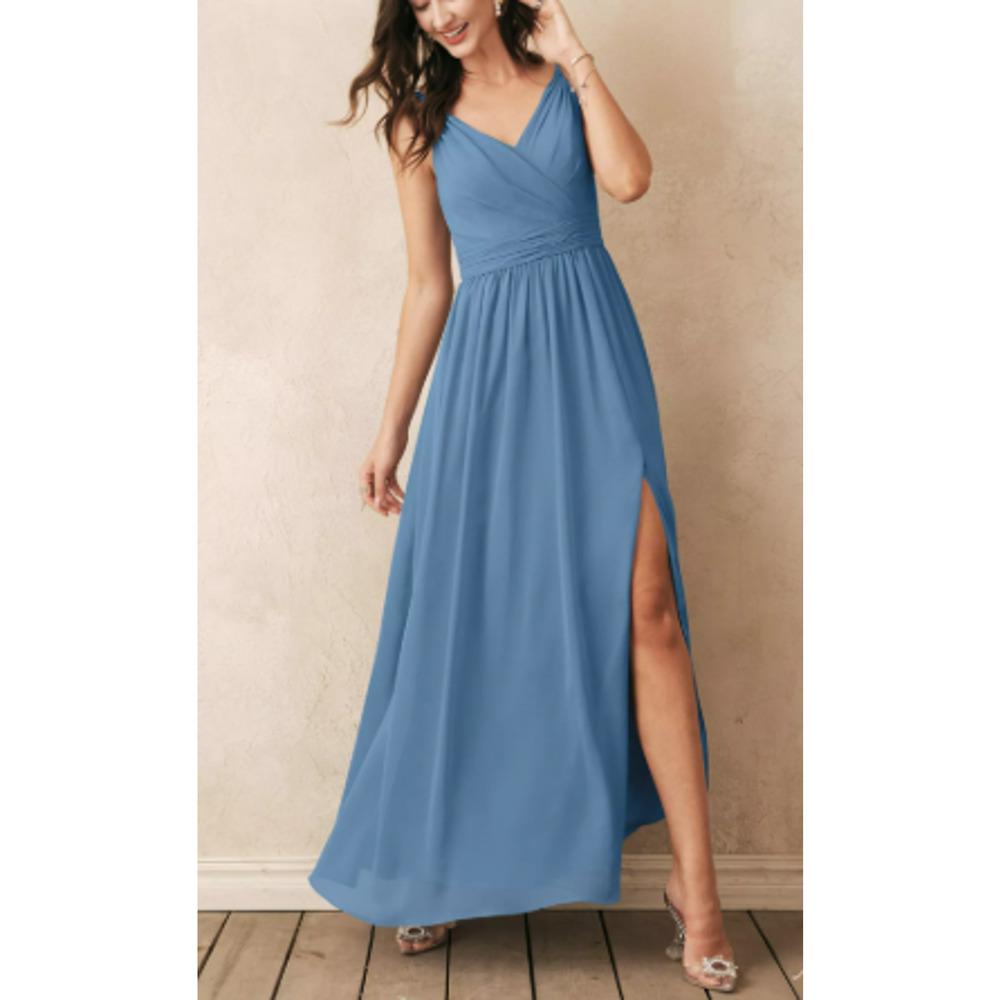 AW BRIDAL 2 XS Joie dusty blue chiffon bridesmaid formal maxi dress NEW b80